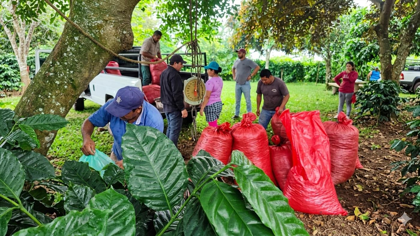 Recolección de cosecha de café en Finca Rancho Monte Hebrón